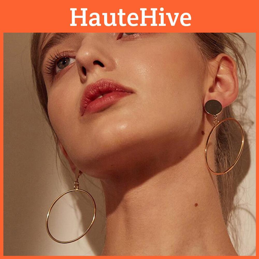 Elegant Oversized Circle Earrings Alloy Metal Chic Minimalist Big Hoops
