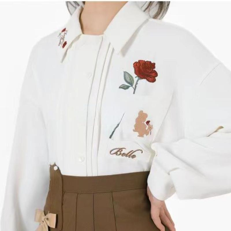 

Весенне-осенняя шикарная блузка с длинными рукавами и цветочной вышивкой, женский топ, белая рубашка, милые топы, модная однобортная одежда S белый
