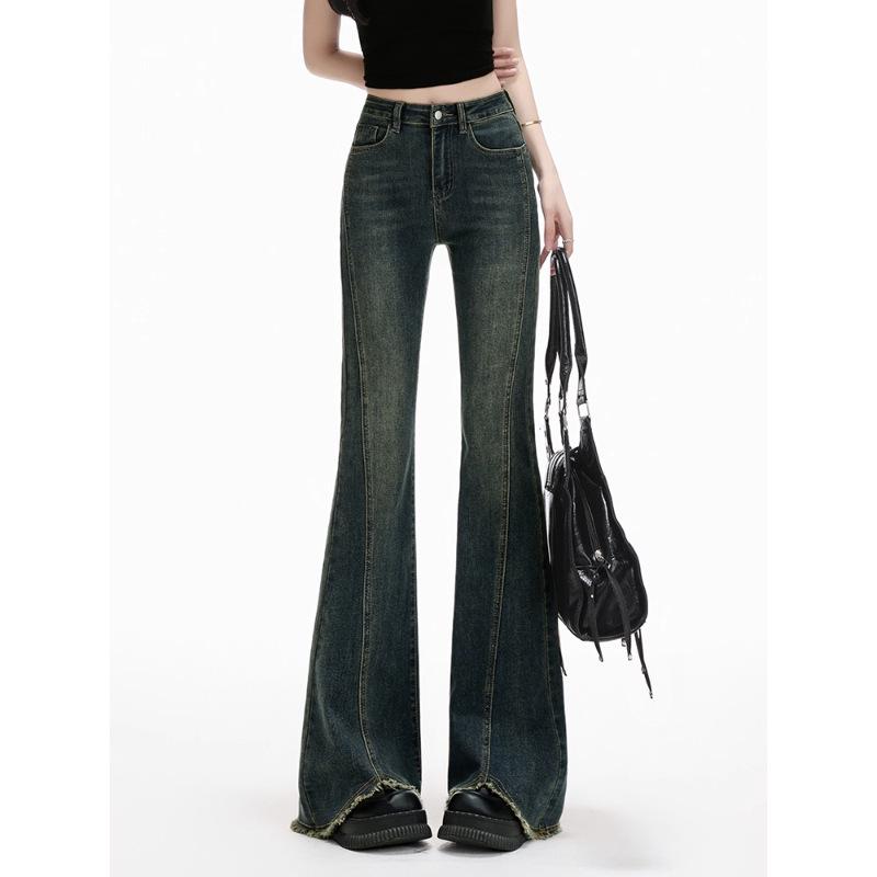 Damen High Waist Retro Schlagjeans - Herbstkollektion 2025: Dehnbare Schlankmachende Bodenlange Hose
