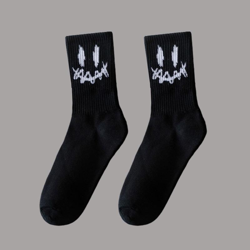 Grimace Large Size Women's Sports Socks Black and White Basketball Stockings Autumn and Winter Men's Medium Tube Socks