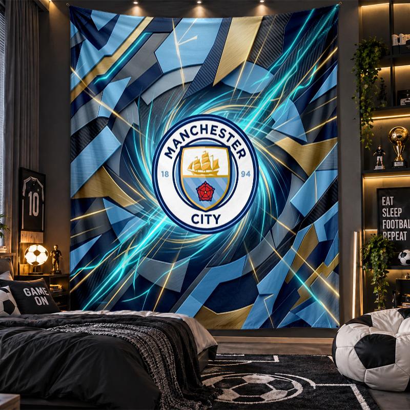 Arazzo da Appendere alla Parete Stampa Manchester City Tessuto per Soggiorno Camera da Letto Decorazione per la Casa