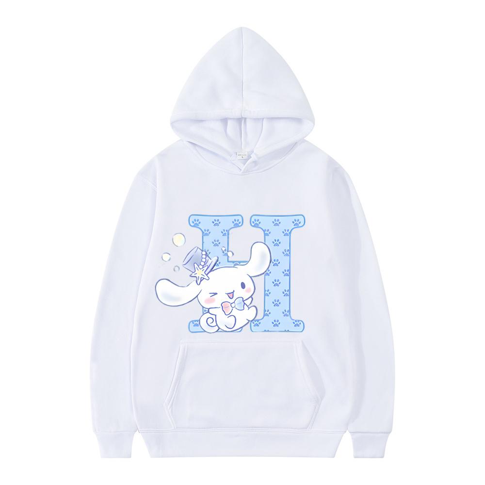 New Sanrio Cinnamoroll Woman and Men White Hoodies Letter A B C D Sweatshirts Clothes Kawaii Pullover Anime Cartoons Casual Tops