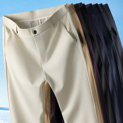 29-40 Men's Summer Pants Thin Ice Silk Summer Brocade Casual Pants Men's High-stretch Thin Straight-leg High-waist Business Trousers