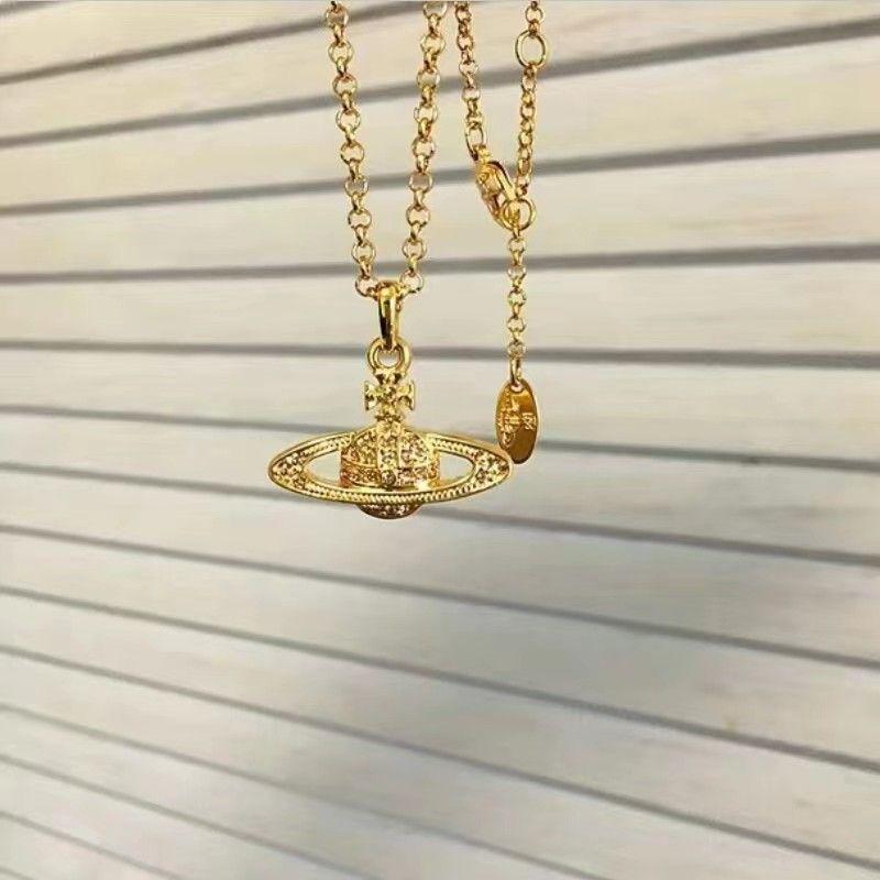 Empress Dowager High-Quality Pink Diamond Silver Necklace with Saturn Chain