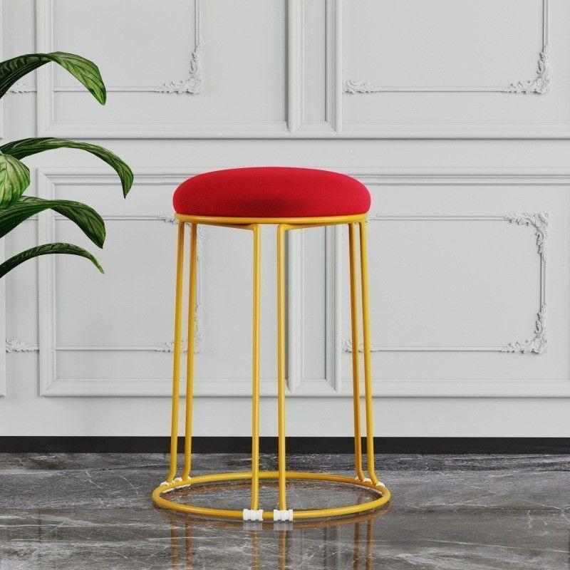 Sturdy Steel Frame Upholstered Round Stool - Soft, Simple Design for Dining or Kitchen Storage.