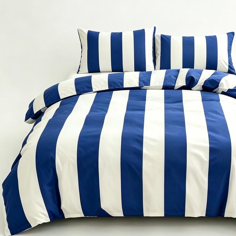 3pcs blue stripe Duvet Cover Set (1*Duvet Cover + 2*Pillowcase, Without Core),dark blue Bedding Set