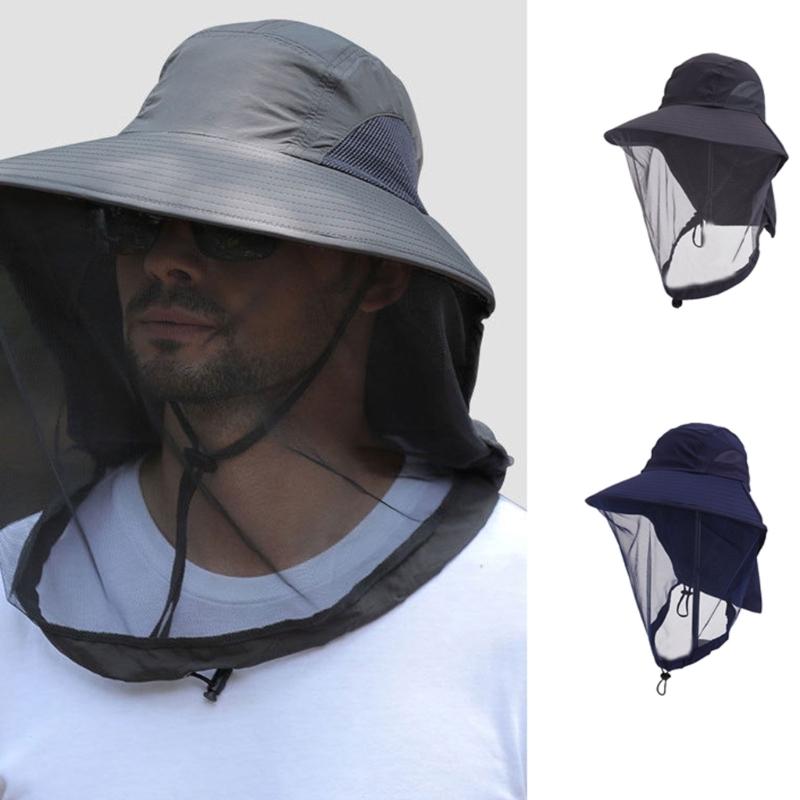 Herren Outdoor Mückenfestes Netz-Gesichtsabdeckung Fischerhut mit atmungsaktivem Polyester für Angeln Camping Wandern