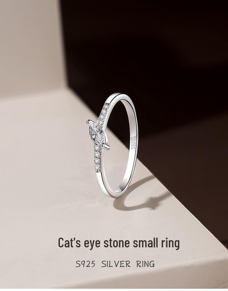 S925 Sterling Silver Marquise Cut Diamond Ring: Minimalist European & American Style, High-End Light Luxury Jewelry for Women.