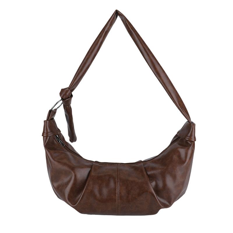 

Новая плиссированная повседневная сумка-круассан женская нишевая текстура ретро сумка-мессенджер универсальная простая сумка через плечо для пельменей кофейный