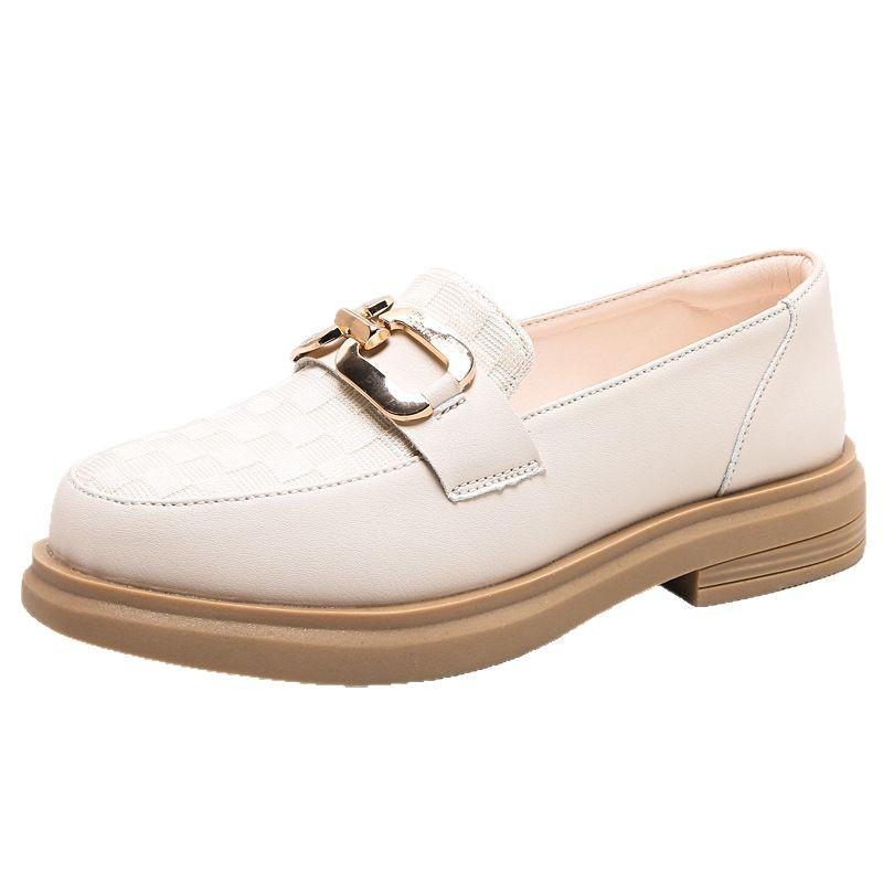Leather metal buckle women's thick-soled round head retro casual women's shoes with one pedal and soft-soled women's single shoes