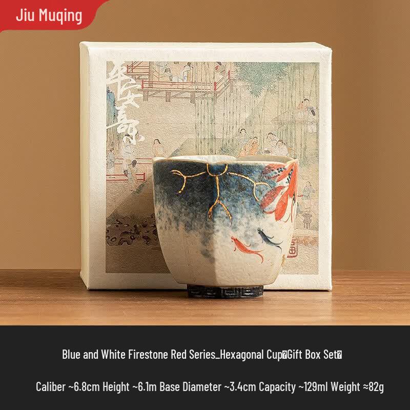 Hand-Painted Ceramic Hexagonal Teacup