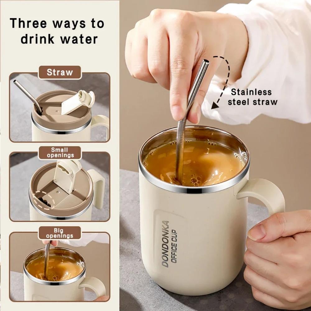 500ml Mug Office Portable Insulated Coffee Cup with Straw Travel Mug Handle Cup Drink Water Tea Milk Bottle Storage Tool