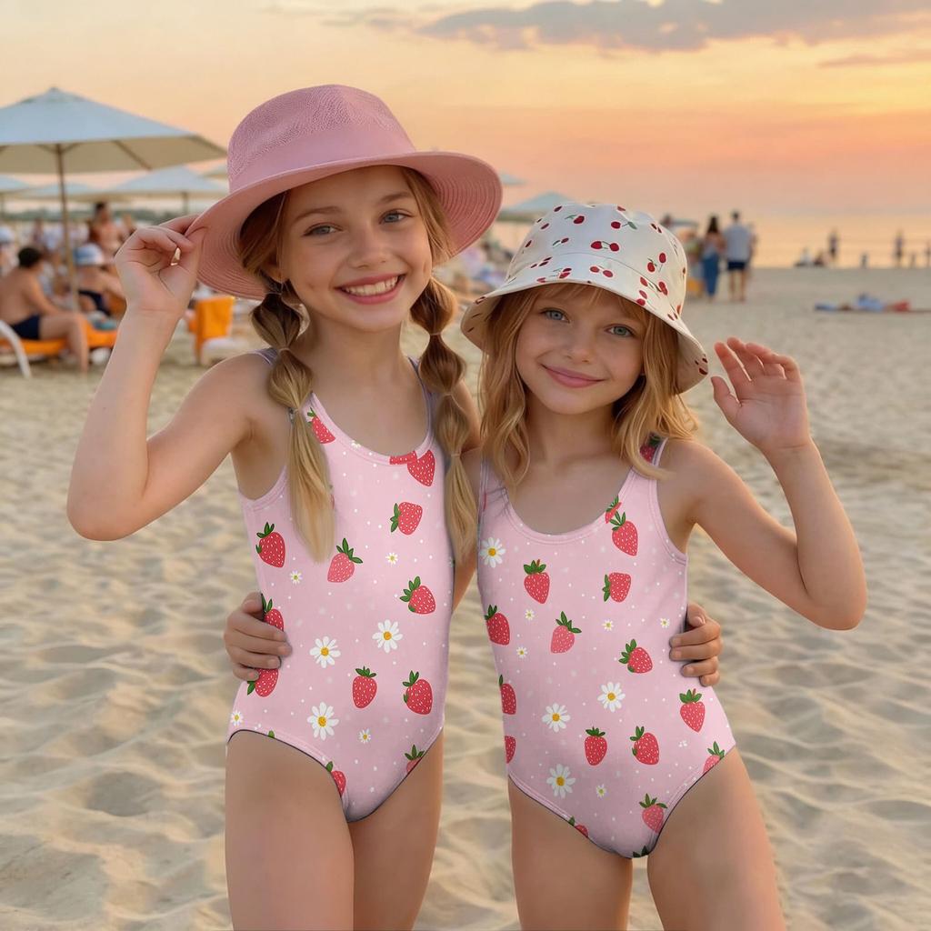 Maiô Infantil de Peça Única Verão Moda Casual Sem Mangas com Estampa de Cogumelos Adequado para Praia Piscina Atividades Aquáticas