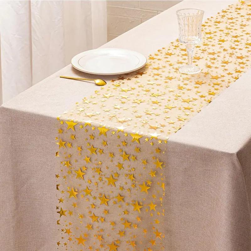 Glitter Bling Star Table Runner - 28CM×280CM Thin Metallic Mesh, Great for Wedding, Holiday, Christmas & Party Decor