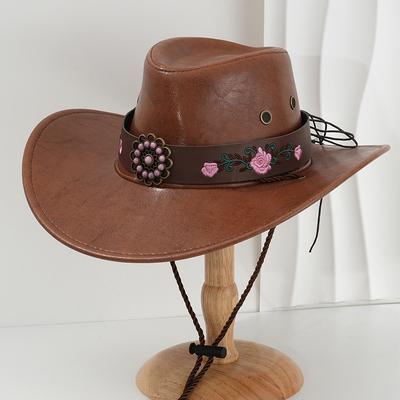Cappelli da Cowboy Western in Ecopelle per Donna Uomo Vintage a Tesa Larga Cappello da Gentleman per Chiesa Jazz Cappelli da Cowgirl Sombrero Hombre