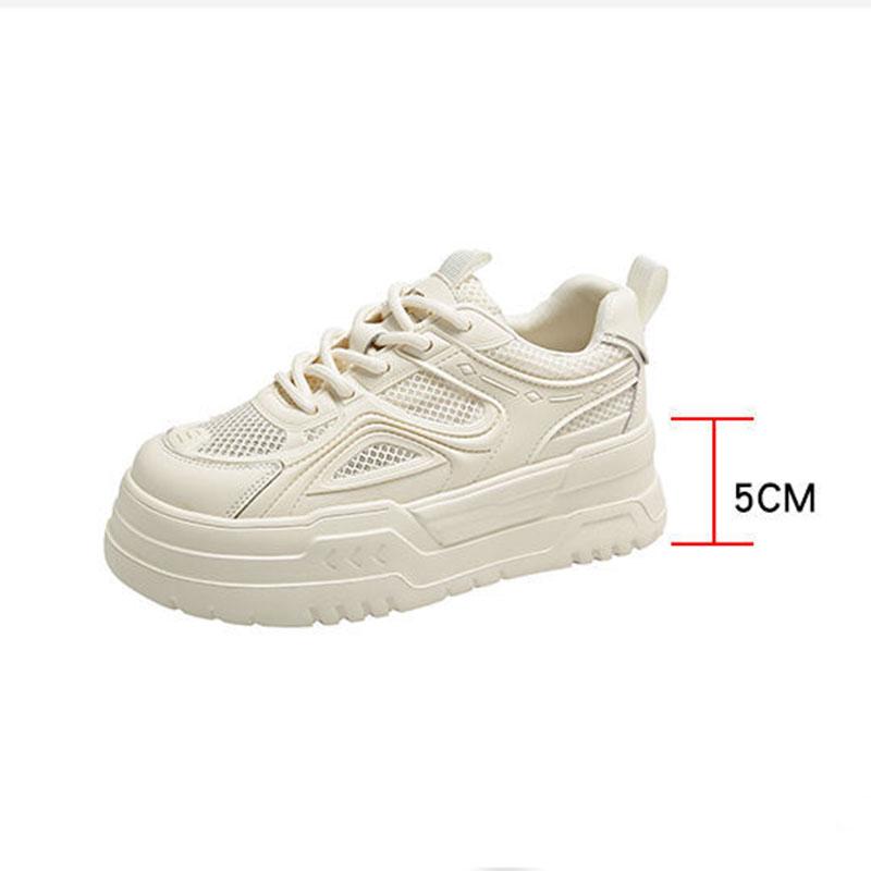 Fashion New Thick Bottom Heightening Women's Shoes Summer Mesh Breathable Beige Sneakers Casual Flat Bottom Casual Sports Board Shoes