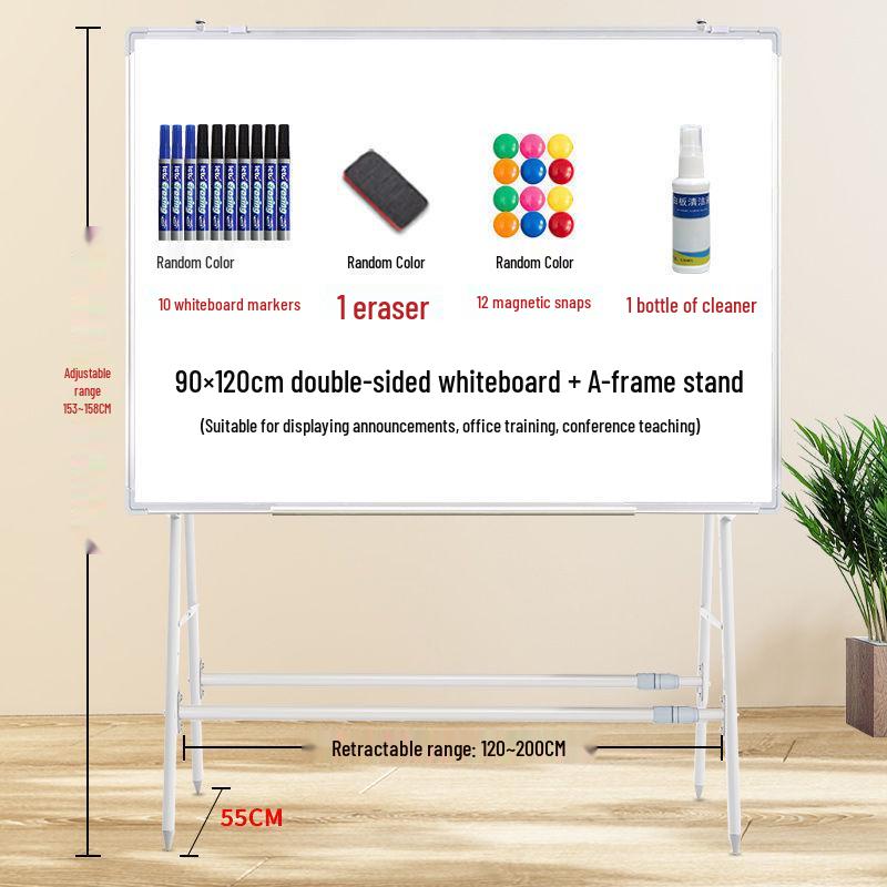 Dual-Sided Magnetic Whiteboard & Blackboard, Mobile Stand, Erasable, for Home, Office, or Classroom.
