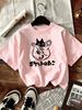 TXCartoon Trendy Kawaii Cat Print T-shirt Women's Summer Round Neck Cute Cat Y2K Graphic Tee Summer Casual Woman Clothing
