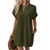 Women's  Summer New Arrivals Solid Color Crew Neck Loose Short Sleeve Pocket Dress