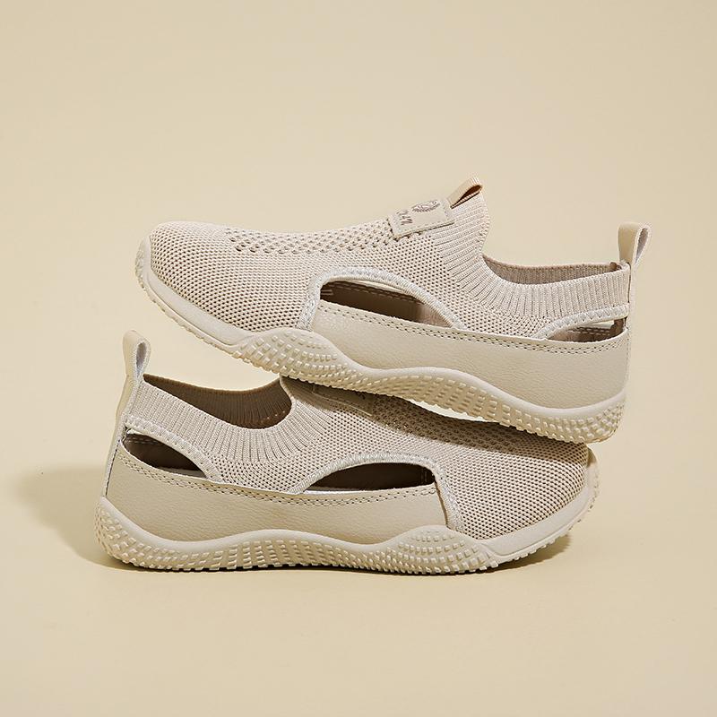 Fashion Hollow Out Breathable Toe Cap Sandals for Women, Summer Mesh Shoes, One Foot White Shoes, Casual Thick Soled Board Shoes