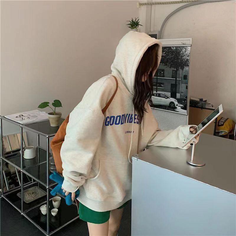 Women Long Sleeve Hooded V Neck Loose Pullovers Female Tops Solid Color Sweatshirts