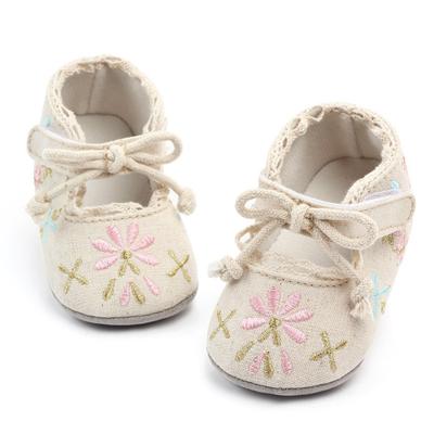 1 par babyprinsesskor Bomullstyg Broderi Mjuk Gummisula Halkfri Småbarnsskor För