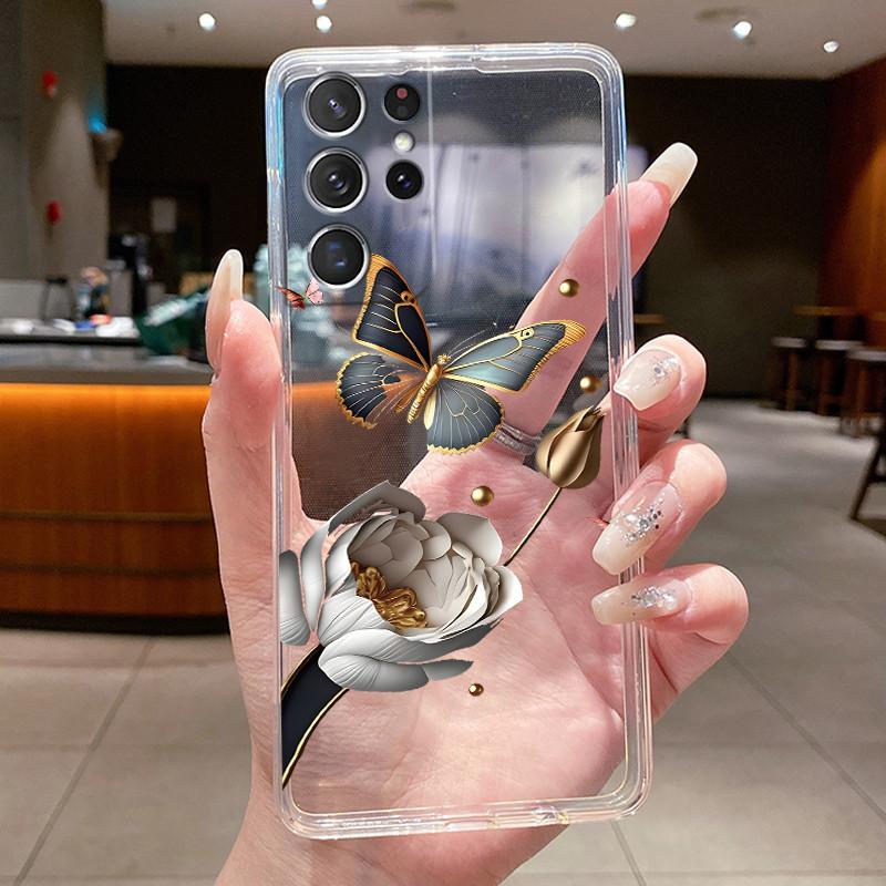 For Samsung S21 Ultra Case Clear Casing Fashion Butterfly Flower Soft TPU Silicone Cover For Samsung Galaxy S20 Ultra Phone Case
