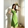 French Floral Ruffle V-neck Green Dress Women's Summer Vacation Wind Beach Waist Thin Suspender Skirt