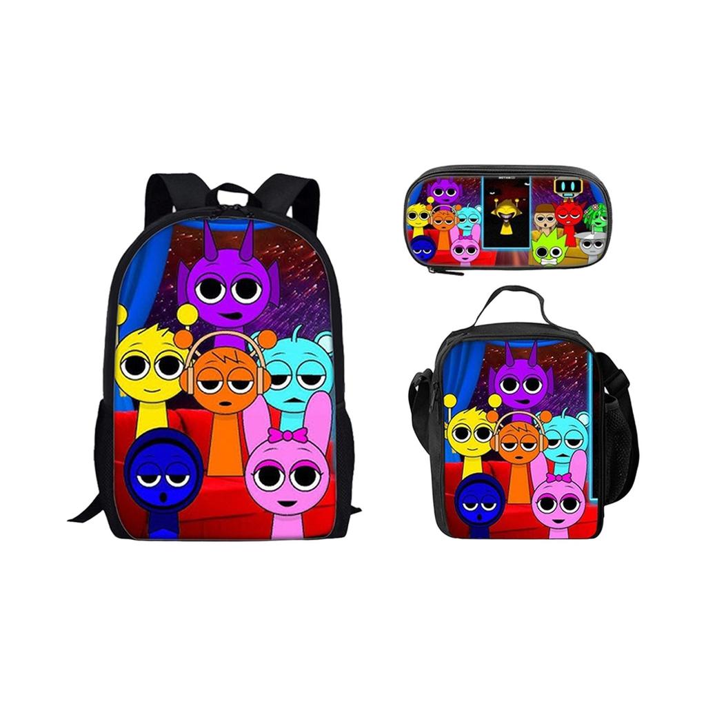 Box Printed Backpack Music Game Student Schoolbag Lunch Bag Pencil Case Set