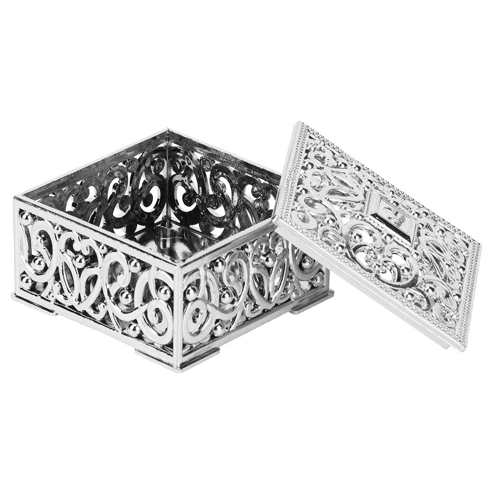 12pcs Square Hollow Plastic Gift Box Candy Boxes Wedding Birthday Party DecorationSilver