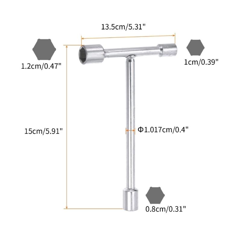 3 Way Metric T-Socket Wrench 8mm, 10mm, 12mm, T-type Socket End Motorcycles, ATV Bicycles Repair Wrench Tools