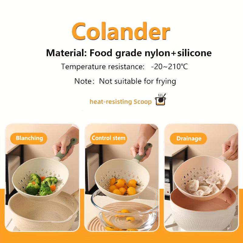 Kitchen Colander, Kitchen Household Large Plastic Drain Long Handle Spoon, Salvage Noodle Dumpling High Temperature Resistant Colander