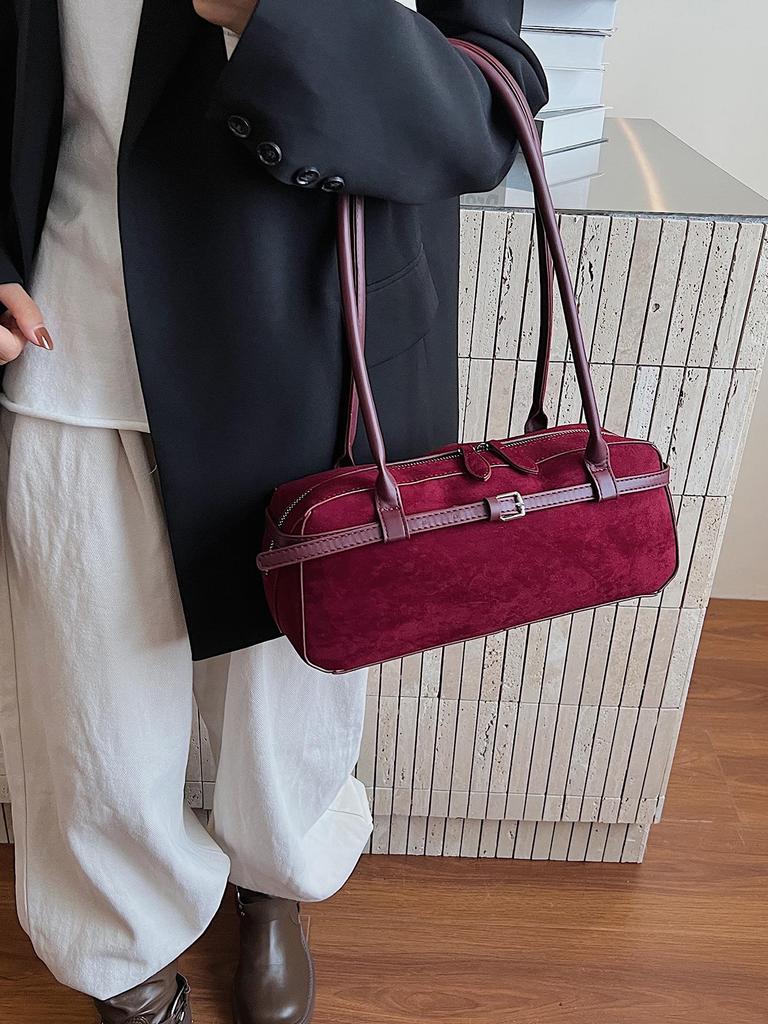 Yuezi Frosted Leather Baguette Bag: 2025 Autumn/Winter Boston Shoulder & Underarm Handbag