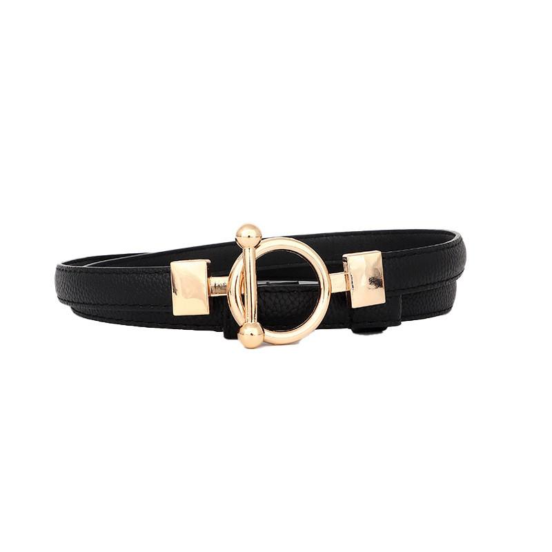 Metal Simple Circular Buckle Women Slim Waist Belt Without Punching Holes