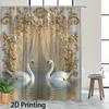 Baroque Gold Beige Shower Curtain Two Swans Print Polyester Machine Washable With Hooks For Home Hotel Bathroom Decor