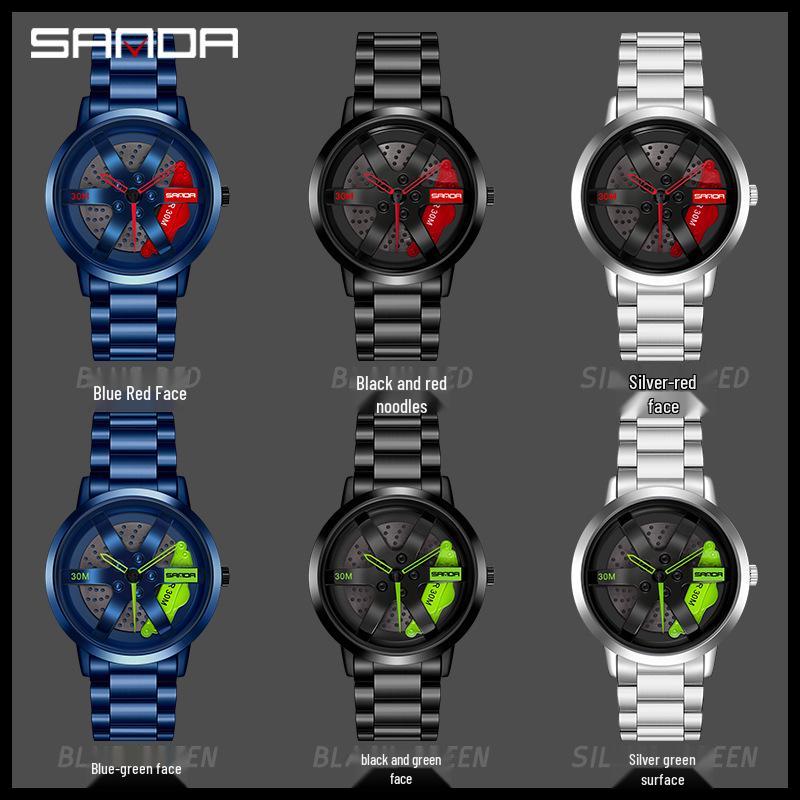 Sanda TEMU Men's Waterproof Quartz Watch with Hollow Dial and Steel Band