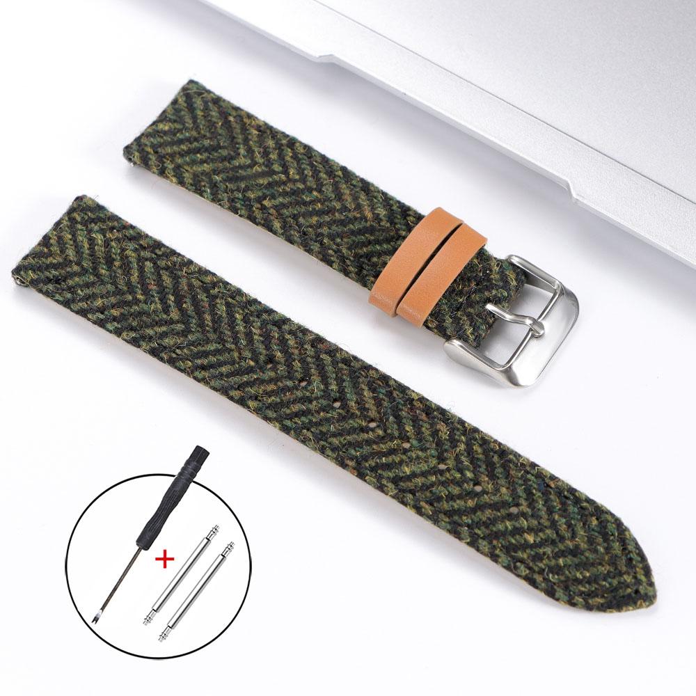 Vintage Woolen Leather Watch Band 18mm 20mm 22mm Quick Release Strap Nylon Weave Bracelet for Men Women Brown Green Wristband