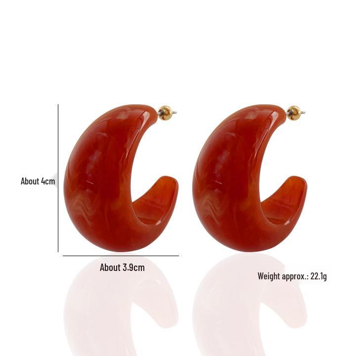 Siasiya Red Crescent Resin Stud Earrings – Women’s Autumn/Winter Collection: Elegant, Niche Style Hoops and Bracelet Set