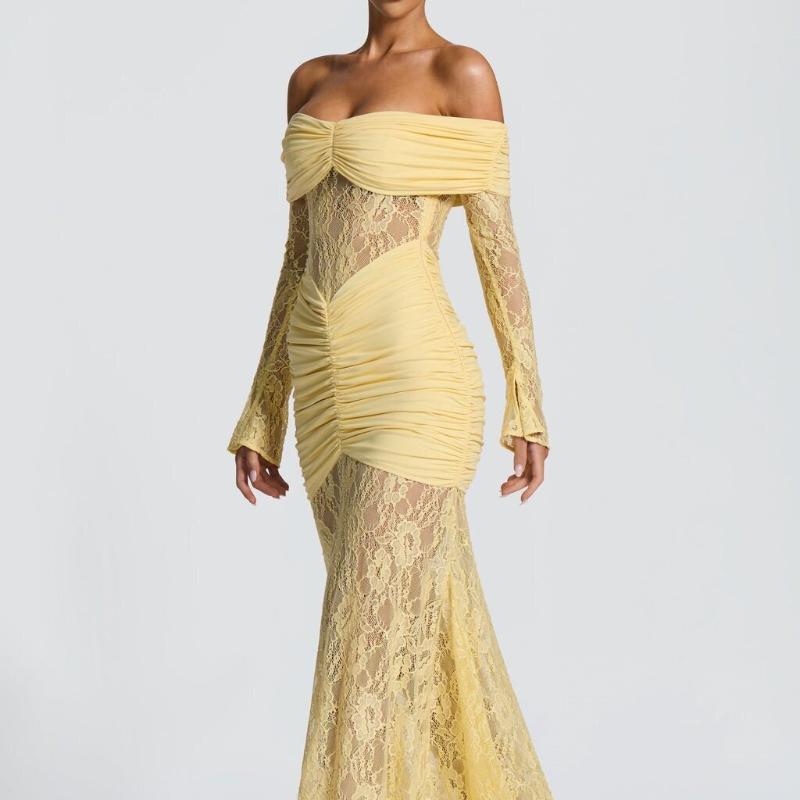 European and American Autumn Temperament Perspective Lace Long Fashion Sexy Sleeveless Backless Slim Fit Dress