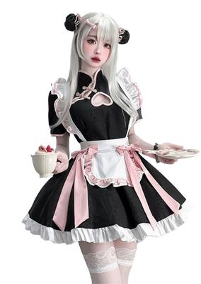 Sexy Chinese Maid Gothic Alice In Lolita Chinese Chinese Short Photo School Cultural Chinese Luxury Set Dress, Outfit, Cosplay, Lolita,