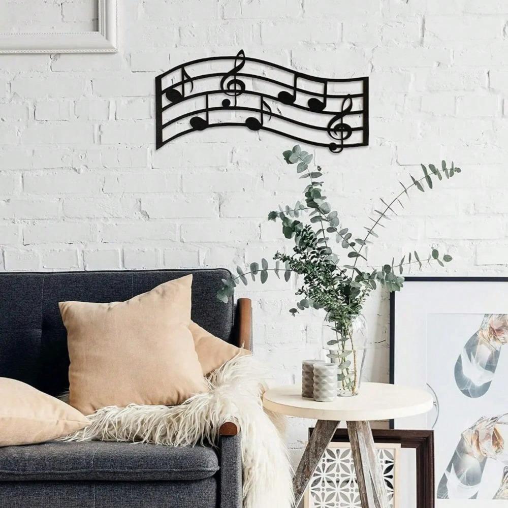 1PC Black Treble Clef Glossy Wooden Wall Art Music Notes Decor Sign