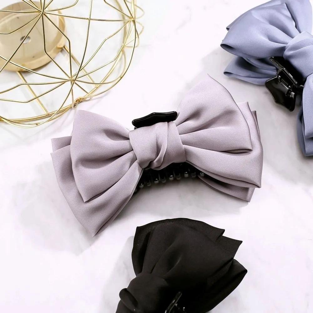 Claw clip, silk ribbon, indie purple, large, half-updo, voluminous