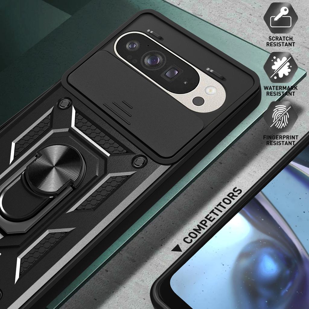 For Google Pixel 9 Pro/Pixel 9 Case with Slide Camera Lid PC+TPU Kickstand Phone Cover