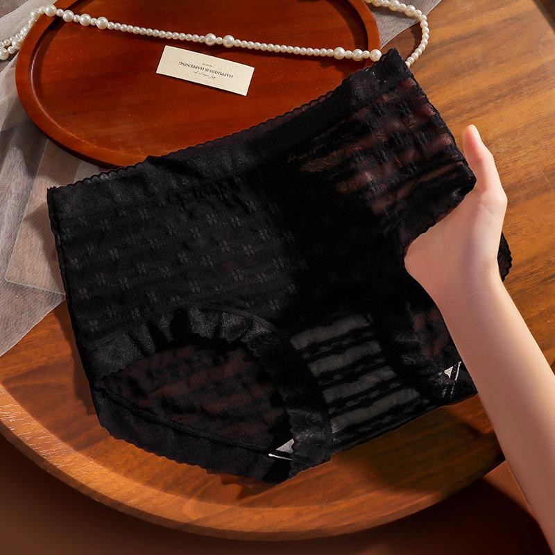 

Сексуальные полупрозрачные сетчатые кружевные трусики средней посадки для девочек M (100-120 lbs) чёрный