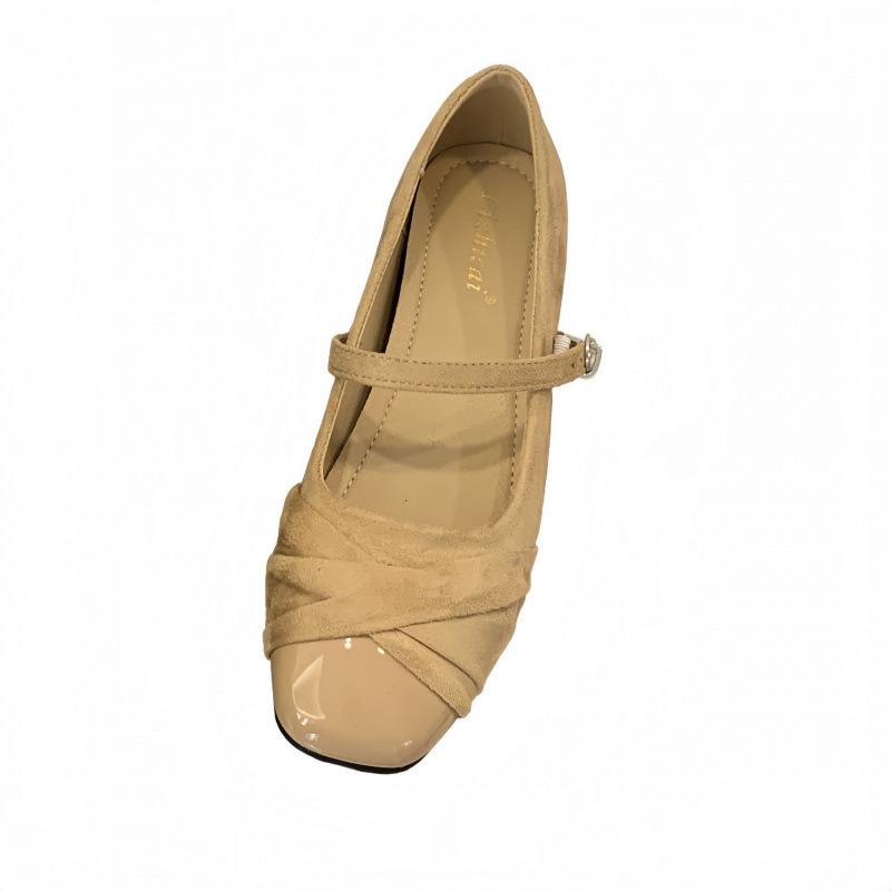 Retro Gentle Style Evening Shoes One-word Buckle with Square Head Mary Jane Shoes Versatile Commuting Height Increase Ballet Single Shoes Women