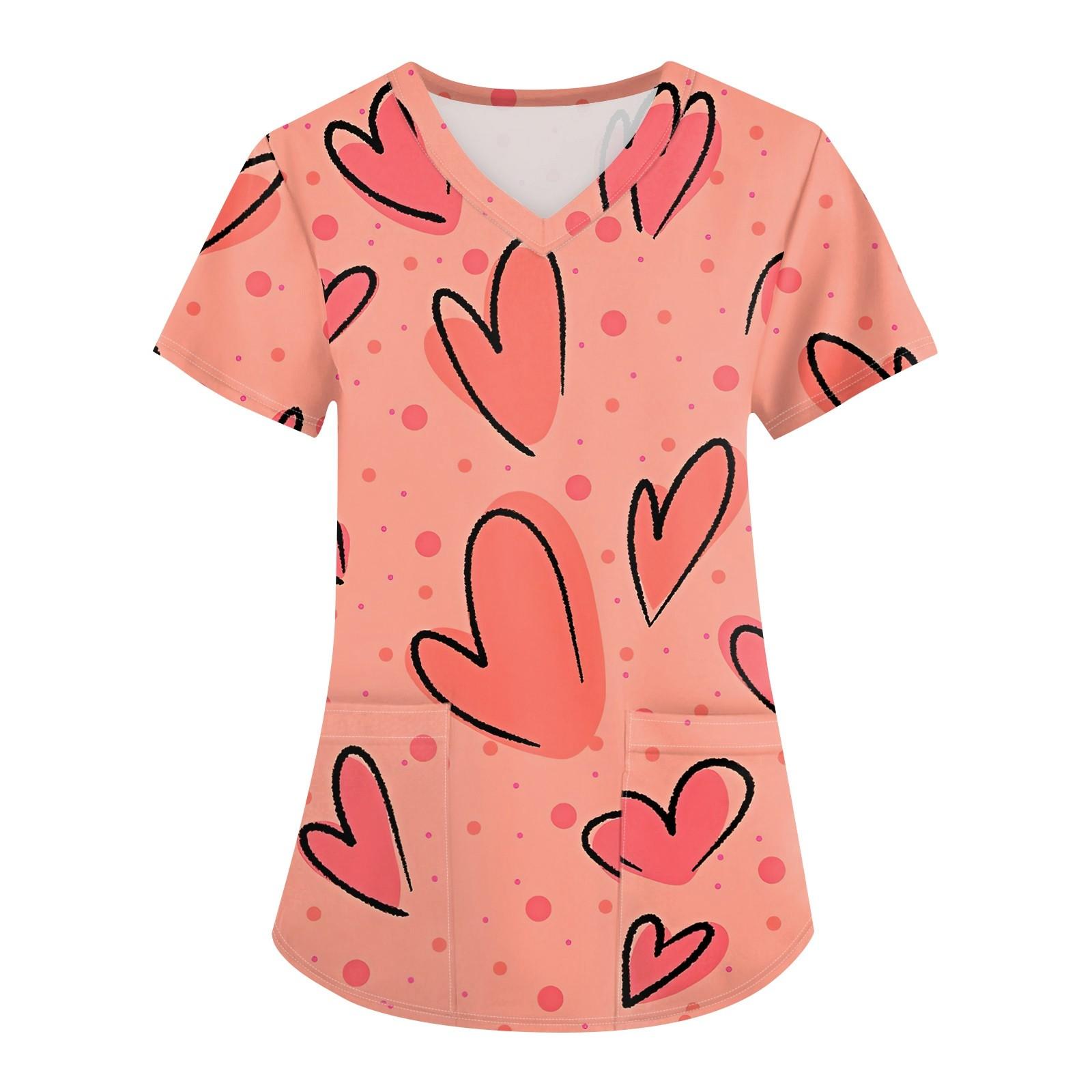 

Женская модная футболка с короткими рукавами и v-образным вырезом с принтом, маленькая рабочая футболка с карманами XL арбуз красный