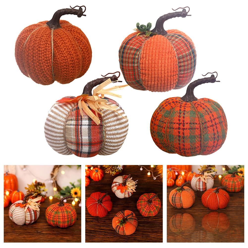 Faux Fall Decorative Crochet Pumpkins For Rustic Farmhouse Thanksgiving Harvest Halloween Table Centerpiece Mantel Kitchen Decor