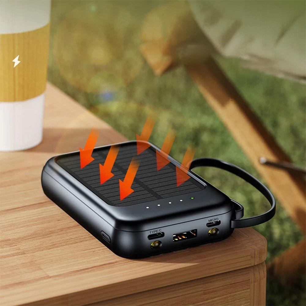 4-in-1 10000 mAh Solar Power Bank with Cables and Flashlight