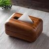 Small Storage Box for Cotton Pads Solid Wood Tissue Box, Rectangular Wooden Dispenser, Flip Top Holder Lid Napkin Case Living Room Bedroom And