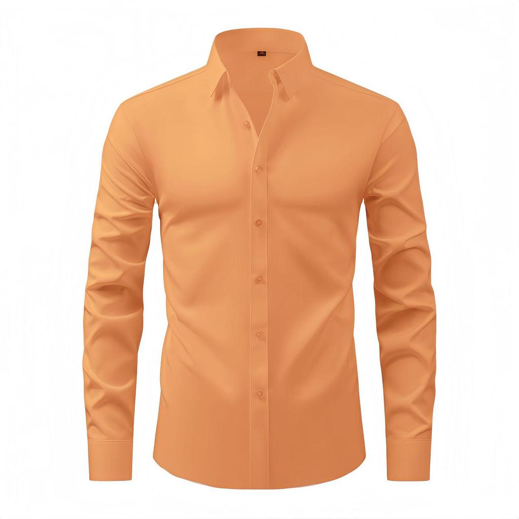 Men's Non-Iron, Anti-Wrinkle Long-Sleeve Cardigan Shirt, Large Size, Stretchable Fabric.